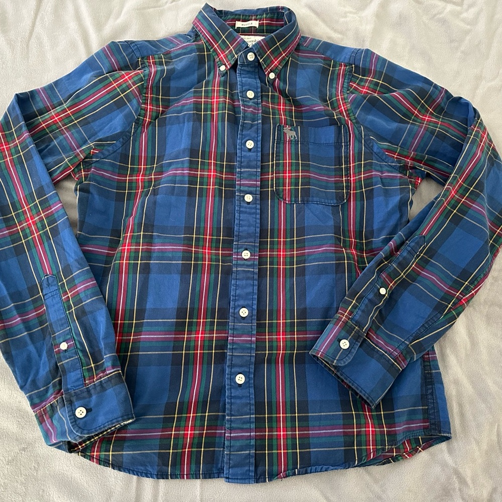 Abercrombie & Fitch Blue and Red Plaid Button-Down Shirt